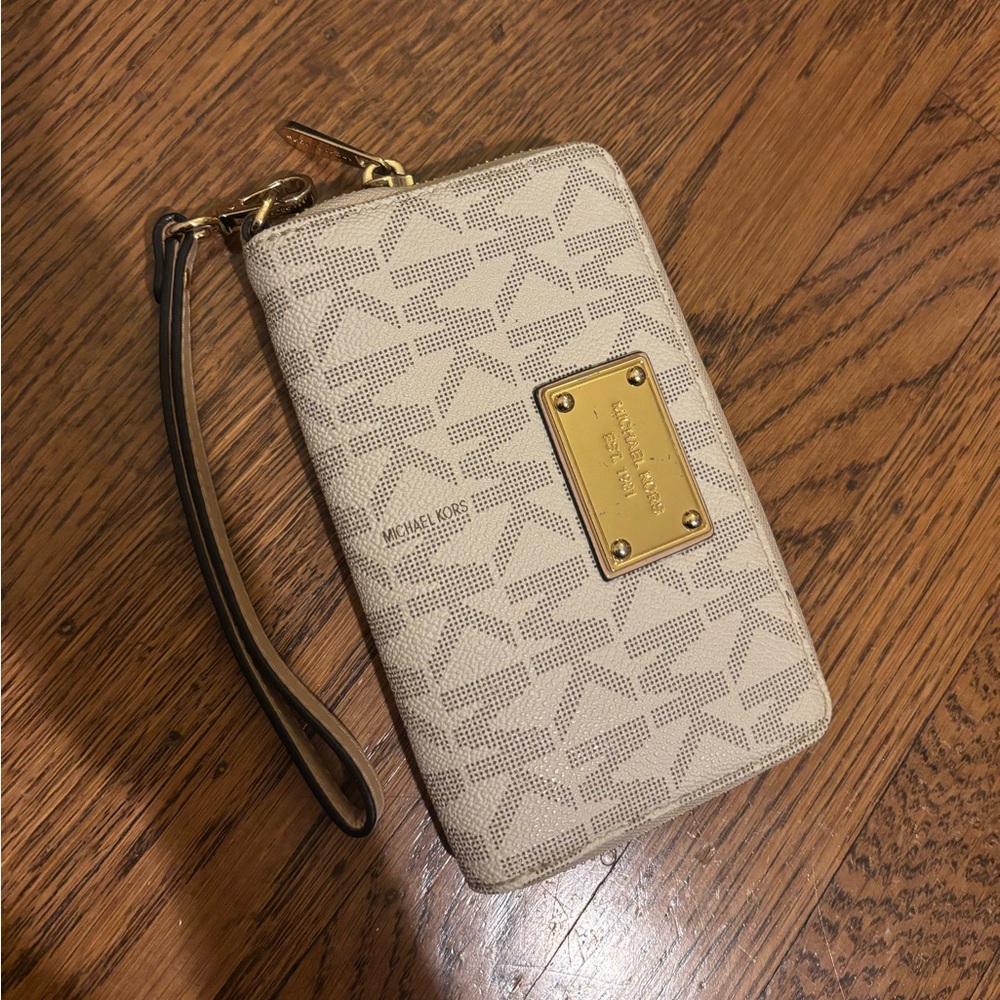 Michael Kors Cream Wristlet Wallet with Gold Accents